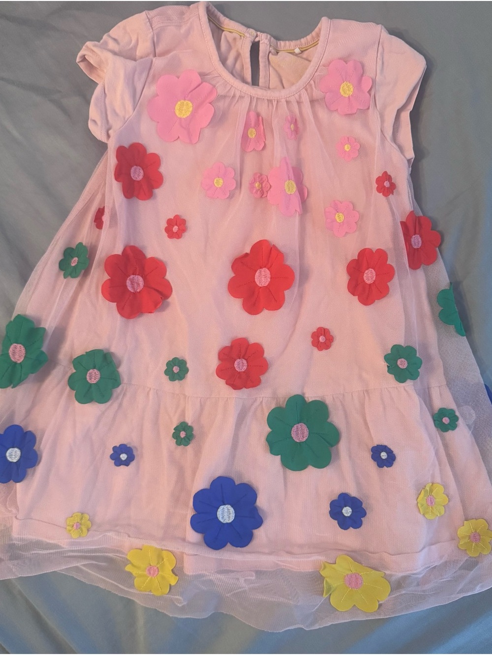 Mini Boden Pink Dress with Multicolor Floral Appliqués